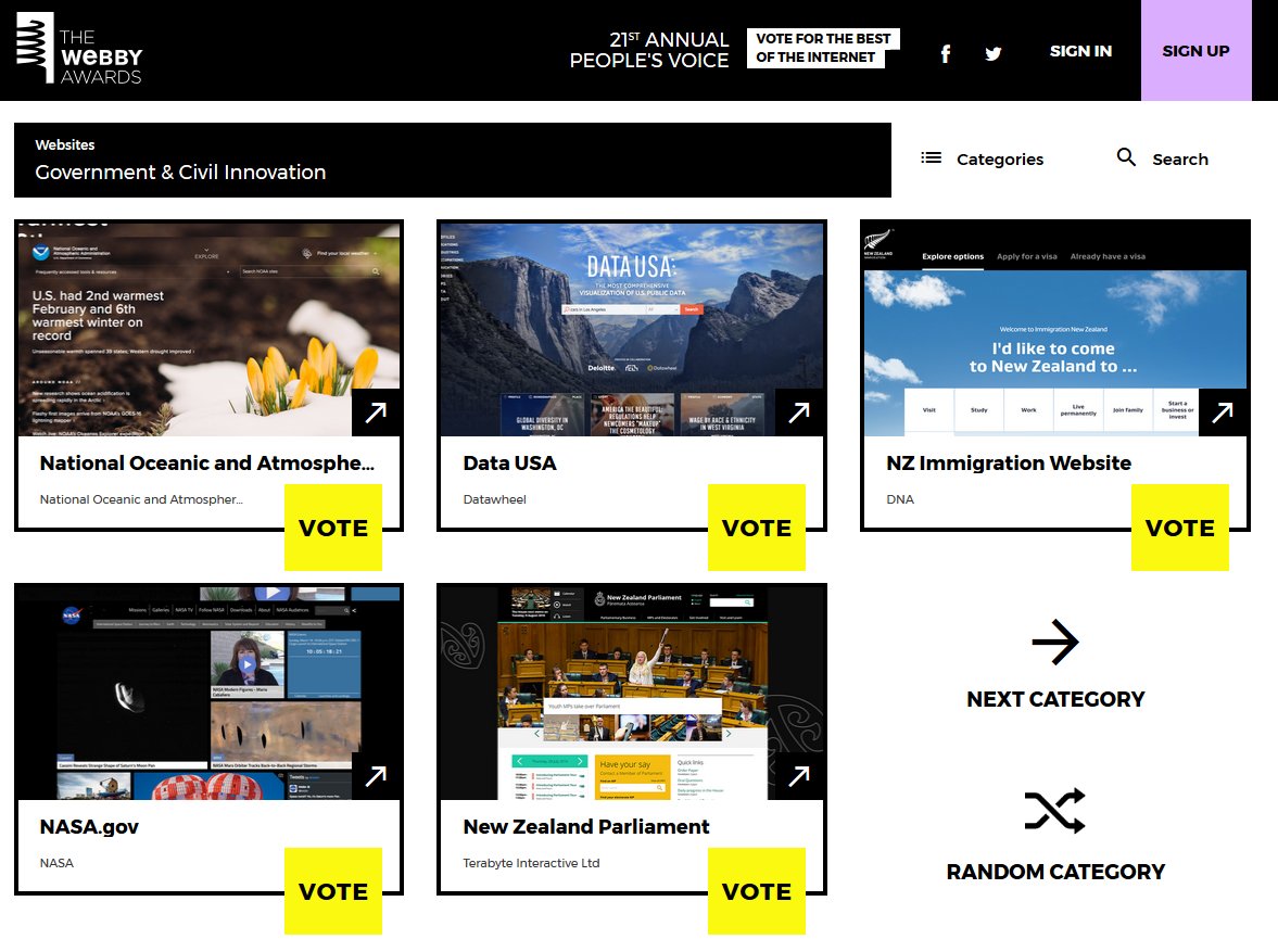 Two New Zealand Government sites scored nominations at the 21st #webbyawards Check them out &amp; vote. bit.ly/2nQ6jHb #webdesign