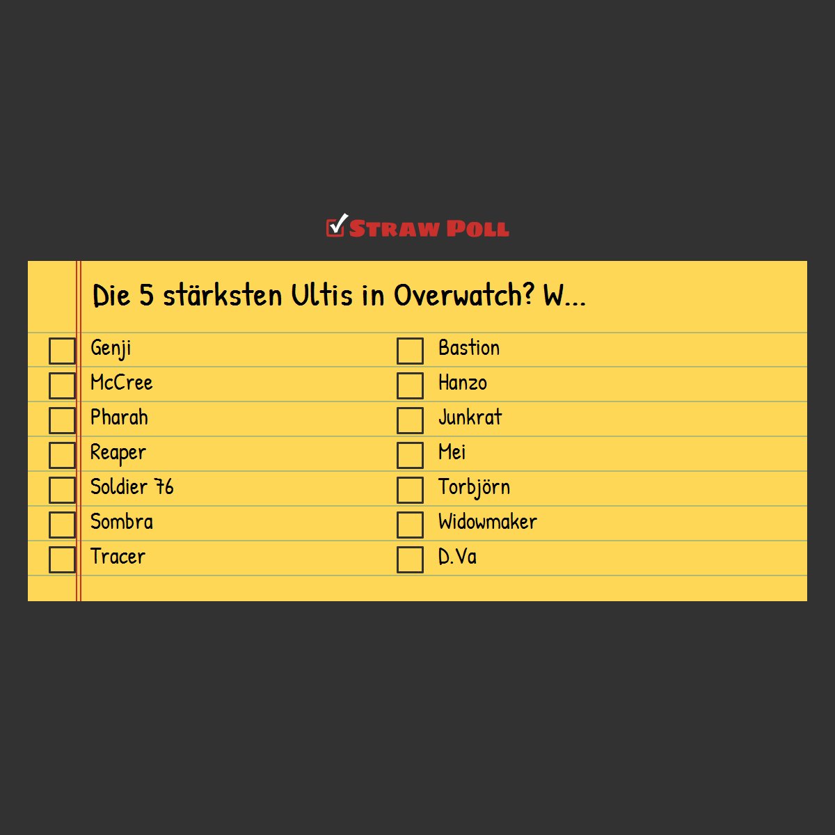 OVERWATCHGL's tweet photo. The 5 strongest Ultimates in Overwatch? Choose 5 heroes! https://t.co/JChtA88LhX https://t.co/DyevlnGHiJ