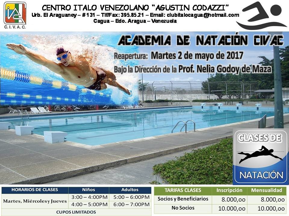 VecinosCagua's tweet photo. Reapertura de la ACADEMIA DE NATACION del CIVAC a partir del martes 2 de mayo de 2017. {Inscripciones Abiertas} https://t.co/EnrSEChSWx