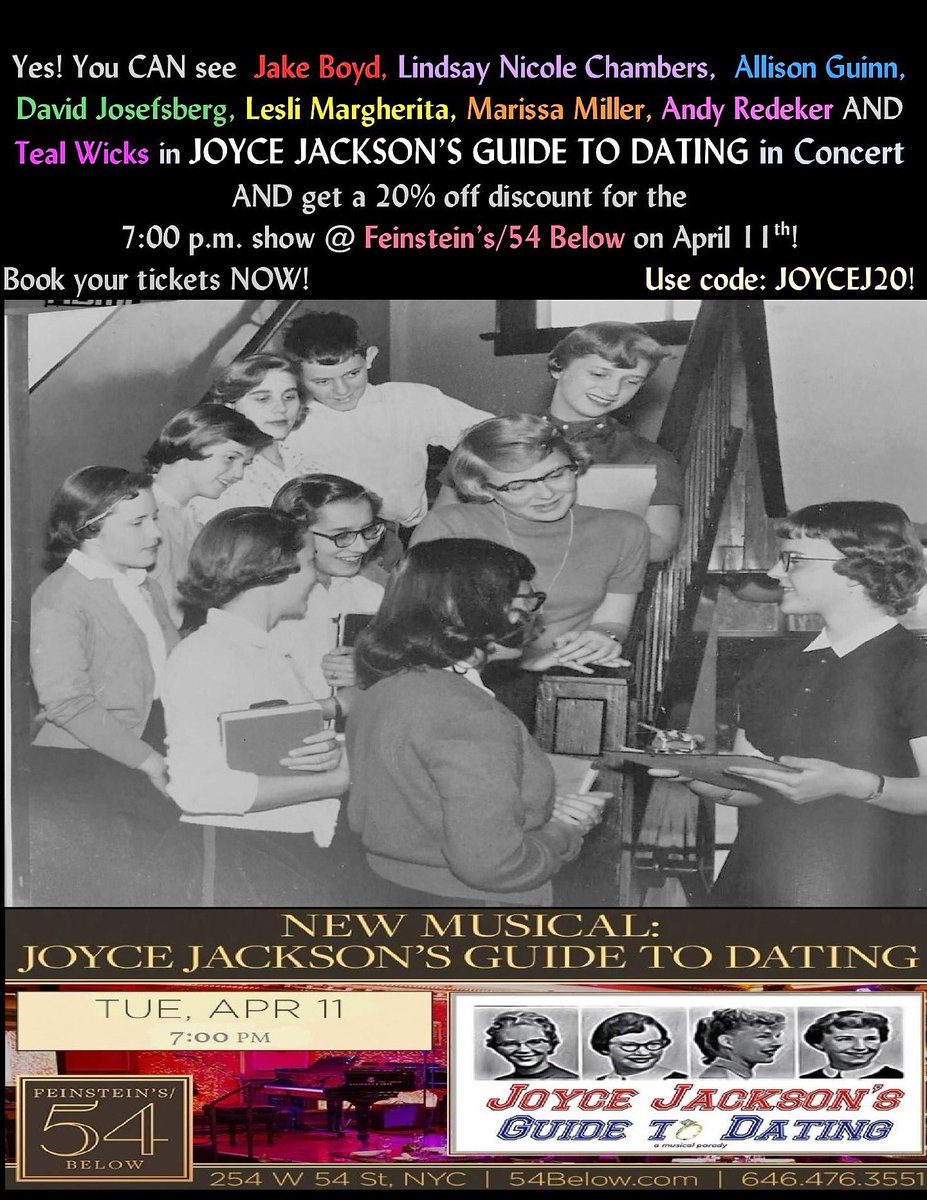 JoyceJMusical's tweet image. Get tix 4JOYCE JACKSON'S GUIDE 2DATING  Tues 4/11 @54Below! ⭐️s, 🎶 &amp;amp;😂s in new musical parody!
