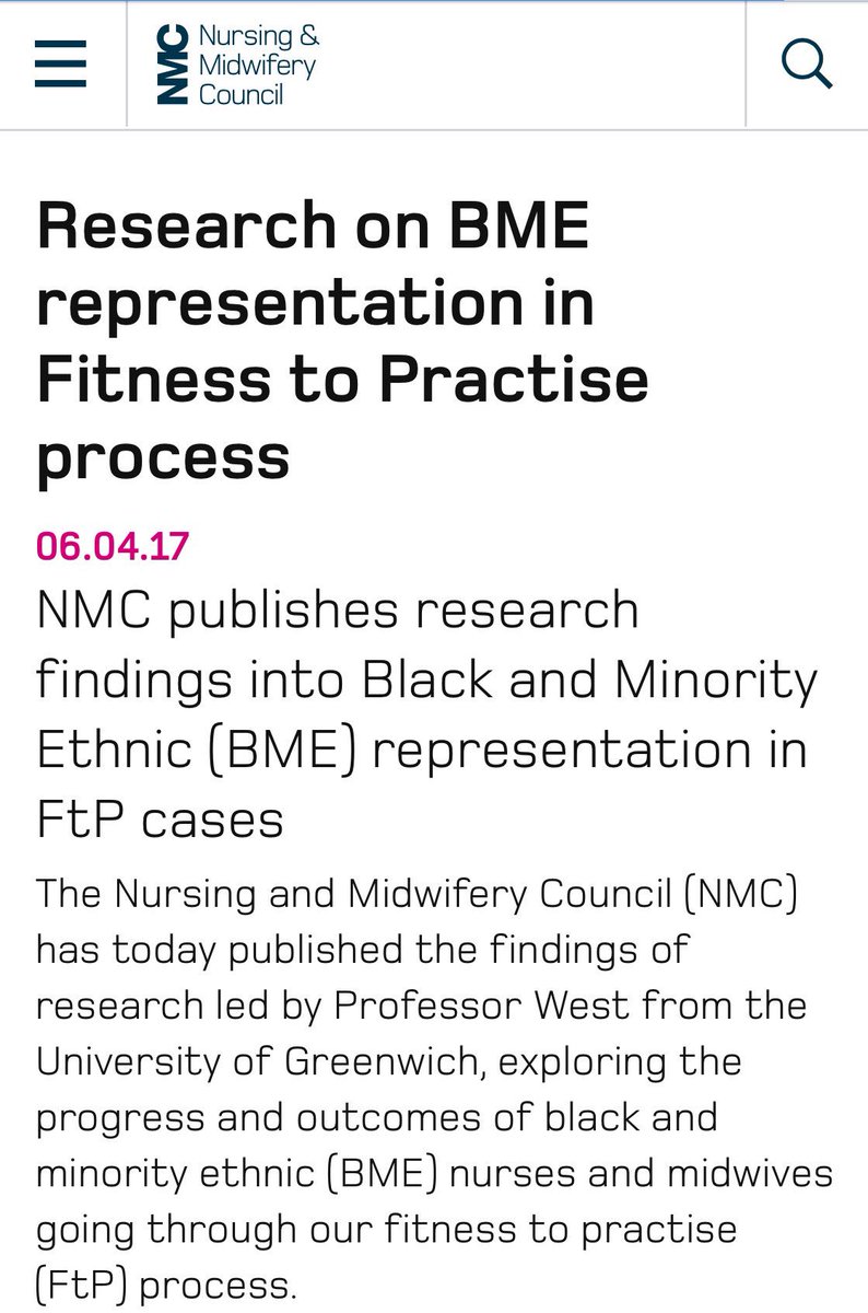UKBlackMidwives's tweet image. Link on research of BME representation at FtP process Nothing New!Recommends same old softly-softly steps not action
nmc.org.uk/news/news-and-…