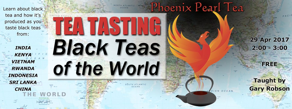 PhoenixPearlTea's tweet image. Join us for a black tea tasting/class by @GaryRobson on April 29 at 2:00. Tea from India, Kenya, Vietnam, Rwanda, Java, Sri Lanka &amp;amp; China.