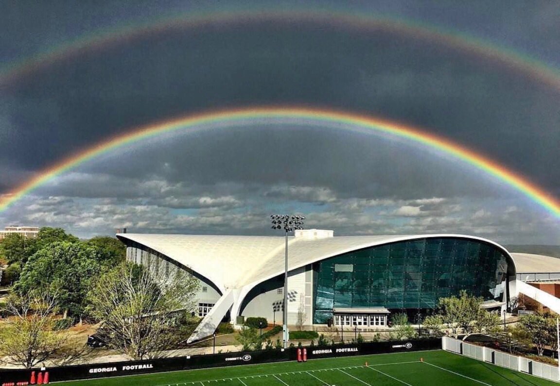 UGABasketball's tweet photo. Double rainbow over the best campus in the land. #CommitToTheG https://t.co/U0e0ThdYZr