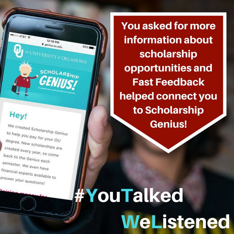 OUFastFeedback's tweet image. Hey Fast Feedbackers! We take your feedback seriously! Keep telling us what you want! #YouTalked #WeListened
