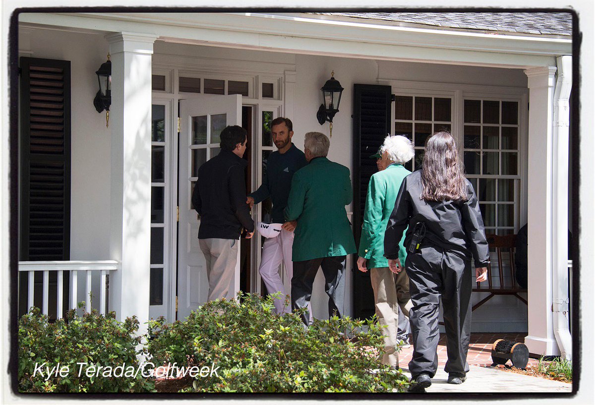 .<a href="/DJohnsonPGA/">Dustin Johnson</a> enters the clubhouse after withdrawing during #themasters First Round