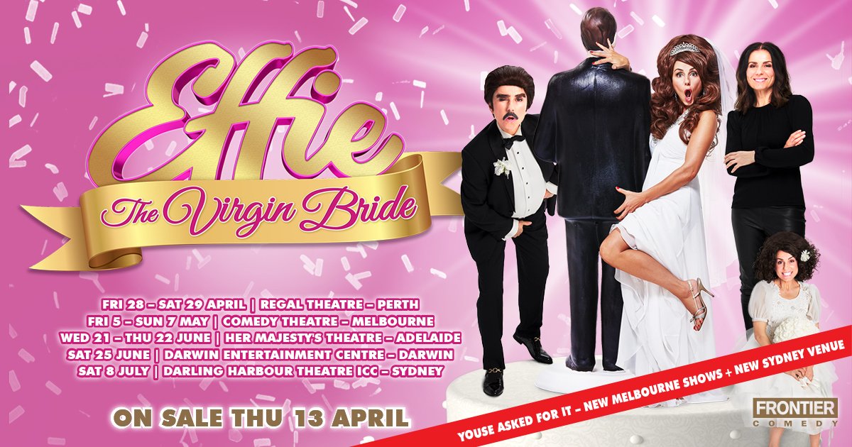 frontiertouring's tweet photo. Youse just can’t get enough! We're supersizing @EffieGoodThanks' wedding: 2 new Melb shows + a larger Syd venue: https://t.co/gA2SSk5w5Q https://t.co/bYV5bUmPF3