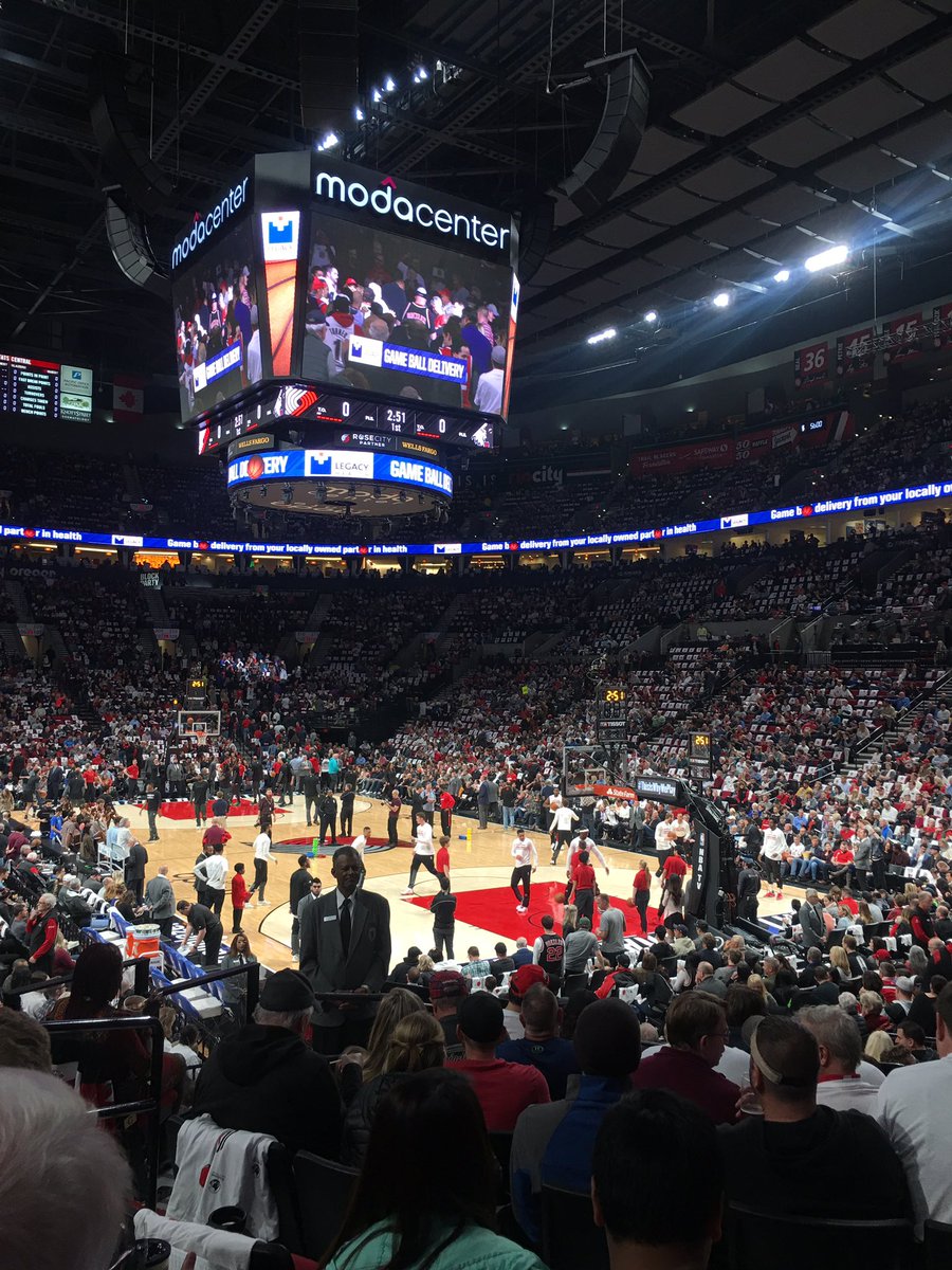 At the <a href="/trailblazers/">Portland Trail Blazers</a> game with my son. Thanks for the great seats Ed!