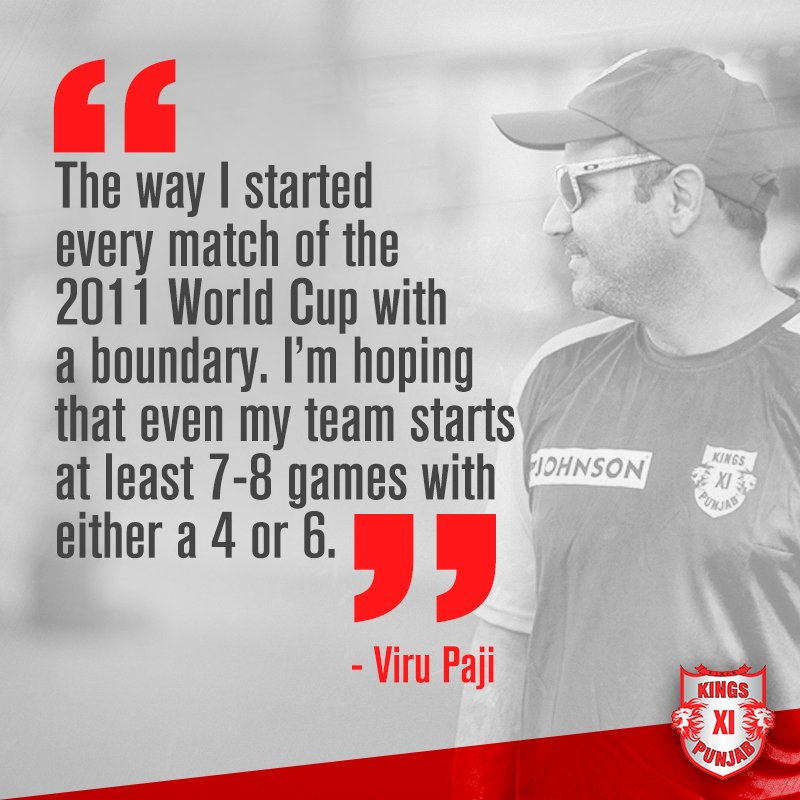 PunjabKingsIPL's tweet photo. Viru Paji is feeling confident ahead of our season opener tomorrow. Are you? #LivePunjabiPlayPunjabi https://t.co/NaEduyDBe7