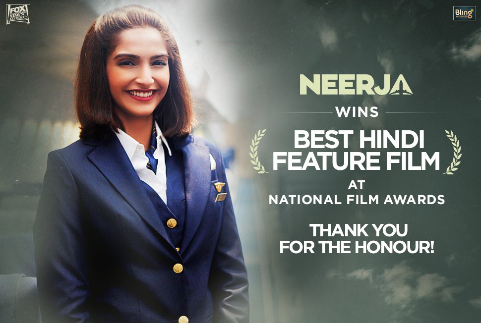Congratulations #Neerja &amp; team on winning the Best Hindi Feature Film at #NationalFilmAwards! We are so proud &amp; happy 🙏🏻