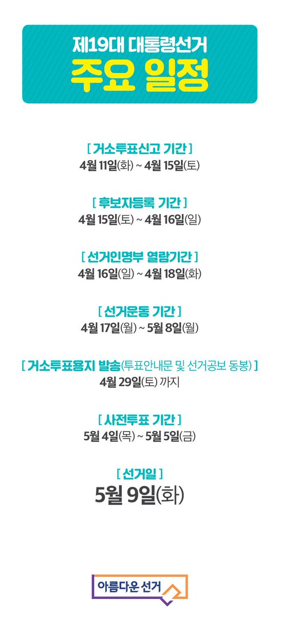 19대 대통령선거 주요일정 알아보기