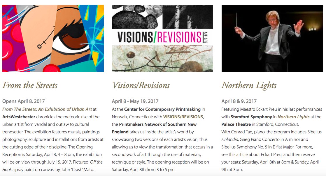 A few of our suggestions for events and exhibitions opening this weekend, April 8 and 9, Westchester/Fairfield Cty: bit.ly/2oPxdQw