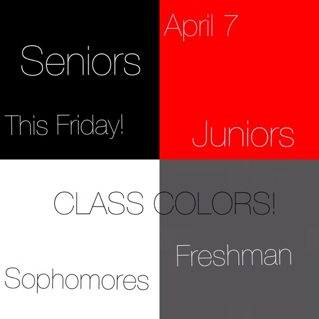 Don't forget to wear your class colors tomorrow!