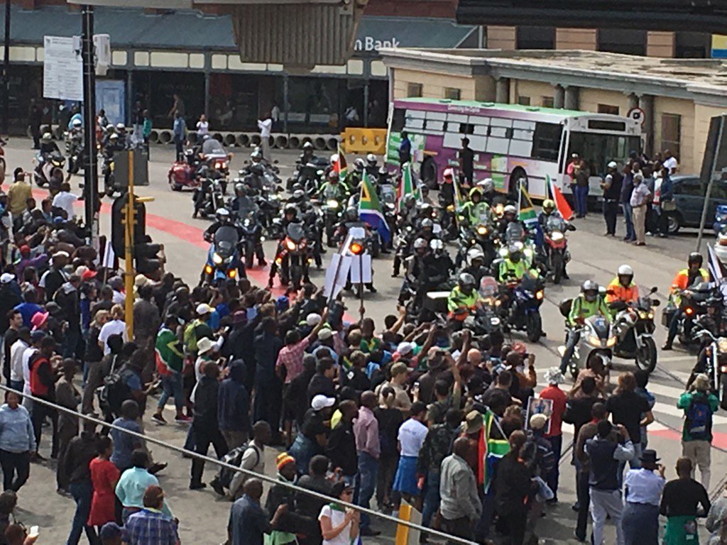 A huge group of bikers just arrived at Church Square #ZumaMustFall