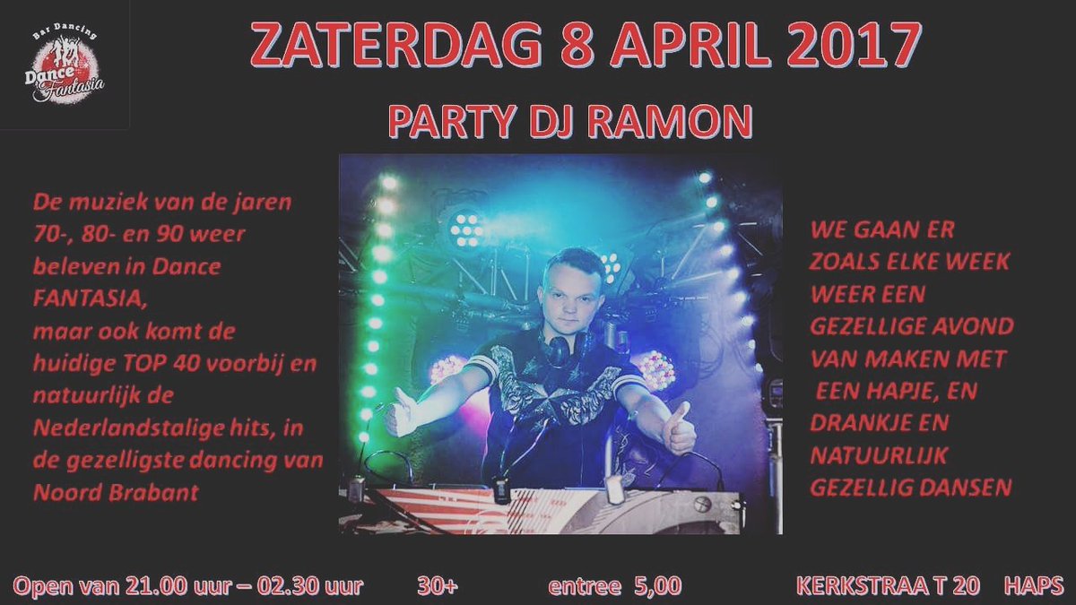 Zaterdag 8 april 2017 gaat <a href="/PartyDjRamon/">Ramon van Dijk</a> er weer een feestje van maken.
Komen jullie ook?