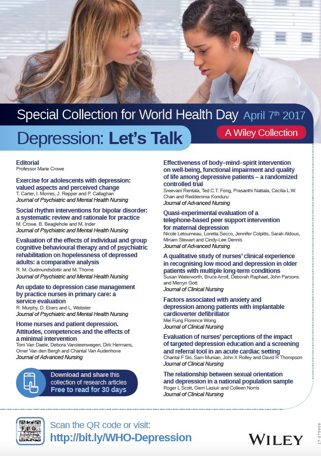 Leslie Gelling (@leslie_gelling) on Twitter photo Special collection of papers from @Wiley_Nursing, <a href="/JPMHNursing/">Journal of Psychiatric and Mental Health Nursing</a>, <a href="/jclinnursing/">J Clinical Nursing</a> & <a href="/jadvnursing/">Journal of Advanced Nursing</a> on #WorldHealthDay.
onlinelibrary.wiley.com/subject/code/0… Special collection of papers from @Wiley_Nursing, <a href="/JPMHNursing/">Journal of Psychiatric and Mental Health Nursing</a>, <a href="/jclinnursing/">J Clinical Nursing</a> & <a href="/jadvnursing/">Journal of Advanced Nursing</a> on #WorldHealthDay.
onlinelibrary.wiley.com/subject/code/0…