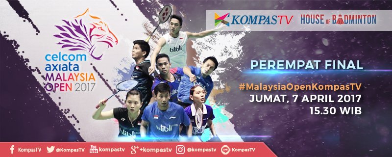 KompasTV's tweet photo. Jangan lewatkan Perempat Final #MalaysiaOpenKompasTV hari ini pukul 15.30 WIB, https://t.co/rUTSoYphmA https://t.co/Vwsy29j80c