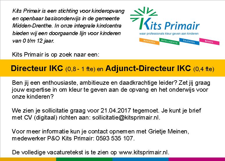 Kits Primair is op zoek naar een directeur IKC en adjunct-directeur IKC. #vacature #KitsPrimair #onderwijs #kinderopvang