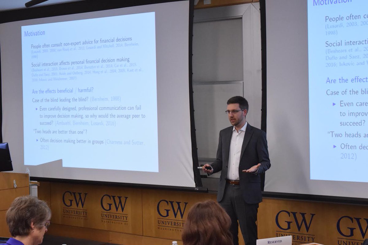 Dr_AnnaLusardi's tweet photo. Can asking others for financial advice be a case of "blind leading the blind?" Great presentation by Sandro Ambuehl of @UofT #CBFinEd2017 https://t.co/ic300kEzE1