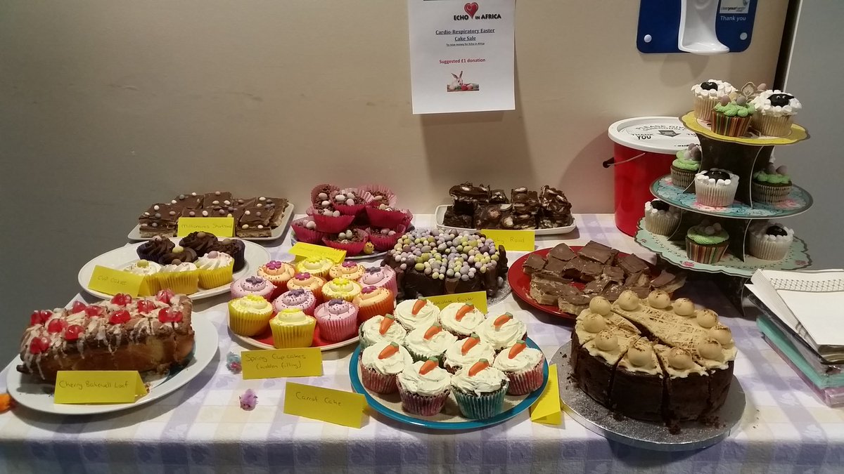jzkipping's tweet photo. Easter cake sale in Cardio-Respiratory RPH today @LancsHospitals for @BSEcho #EchoInAfrica. Everyone welcome 🍰🍩😃 https://t.co/YFBKdE9ZbJ