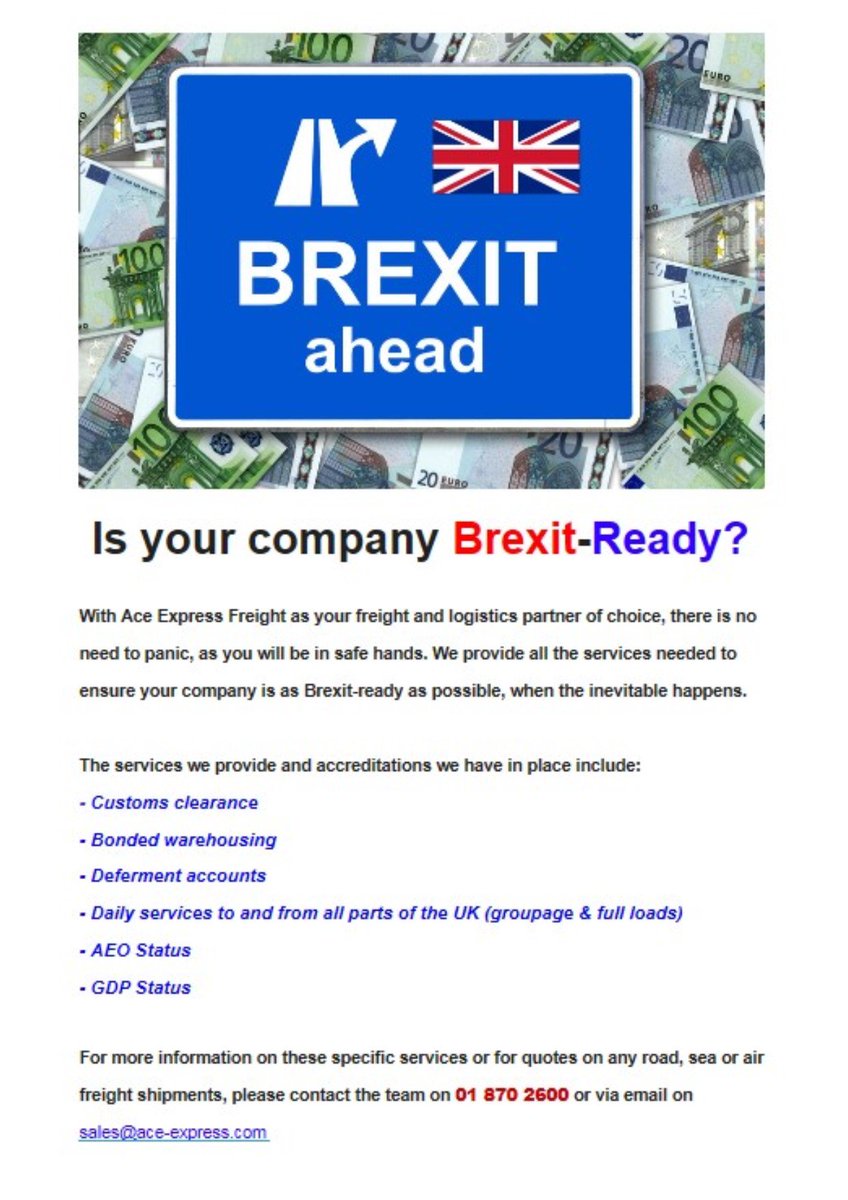 ACE_express's tweet image. Are you Brexit-Ready? With Ace Express Freight as your freight and logistics partner of choice, don't panic as you will be in safe hands.