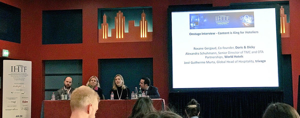 IHTForum's tweet photo. Up next on the Marketing & Sales Track we have Roxane Gergaud, Alexandra Schuhmann & Josรฉ Murta discussing why Content is King #IHTF2017 https://t.co/IJF2ePlUl8