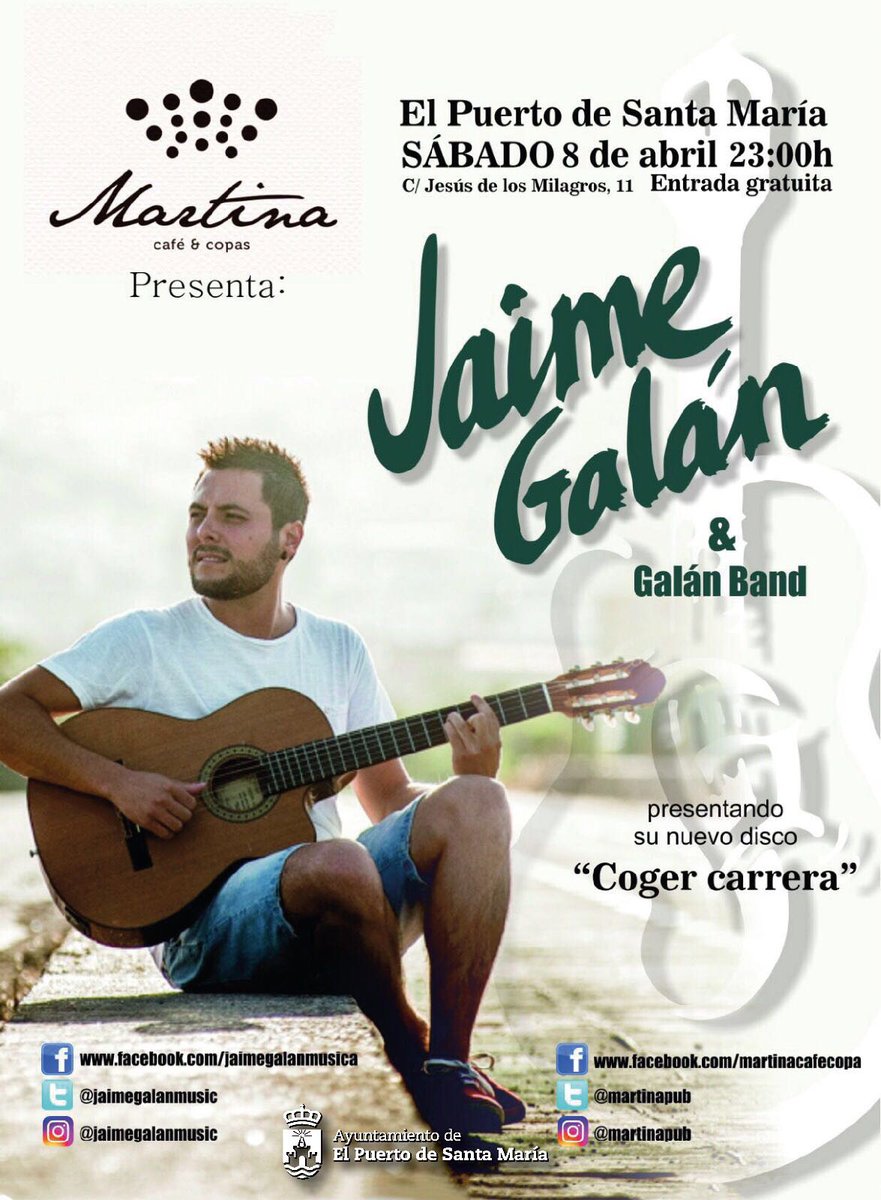 Finde de conciertos en #ElPuerto! Hoy a las 23h, @ManuelMLaVoz en <a href="/martinacafecopa/">martina cafe&copas</a> y mañana a las 23h <a href="/jaimegalanmusic/">Jaime Galán Oficial</a>. Compra tu entrada!