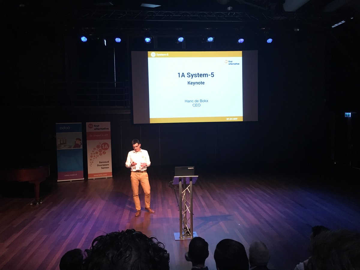 kopanobv's tweet photo. @1A_Delft partnerday starting with Keynote by Hanc de Bokx.
Watch that laptop sticker 😉#1afa #kopano https://t.co/SjwxBANA8a