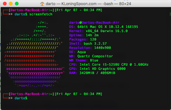 dartokloning's tweet image. brew install screenfetch

#homebrew #brew #screenfetch #sysinfo #cpu #Mac #macos #osx #macbook #shell #bash #terminal #command #proc