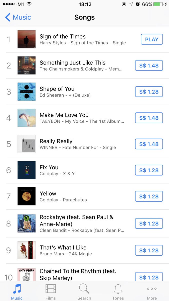 Singapore Itunes Chart