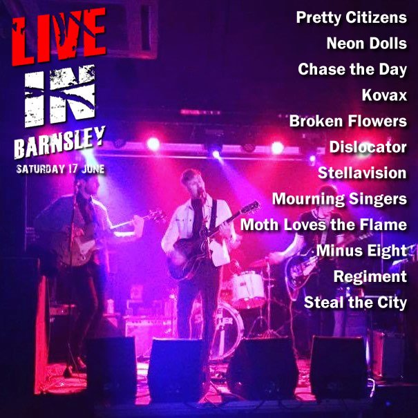 LIVEinBarnsley (@liveinbarnsley) on Twitter photo LINE UP ANNOUNCEMENT 4
<a href="/neondollsband/">Neon Dolls</a>
<a href="/BrokenFlowersUK/">BrokenFlowers</a>
<a href="/kovaxtheband/">KVX</a>
@DislocatorRob
<a href="/Stellavision/">BigDav</a>
<a href="/Chase_the_Day/">Chase the Day</a>
<a href="/PrettyCitizens/">Pretty Citizens</a>
<a href="/MinusEight/">Minus Eight</a> LINE UP ANNOUNCEMENT 4
<a href="/neondollsband/">Neon Dolls</a>
<a href="/BrokenFlowersUK/">BrokenFlowers</a>
<a href="/kovaxtheband/">KVX</a>
@DislocatorRob
<a href="/Stellavision/">BigDav</a>
<a href="/Chase_the_Day/">Chase the Day</a>
<a href="/PrettyCitizens/">Pretty Citizens</a>
<a href="/MinusEight/">Minus Eight</a>