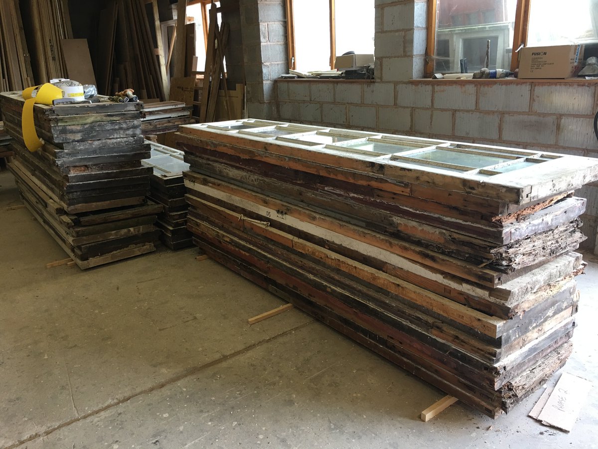 LtdTreasure's tweet photo. Splicing in new moulded sections for the #altontowers grand conservatory french doors. 1 done, 99 to go! @architecttiles https://t.co/b8TyDwXcNB
