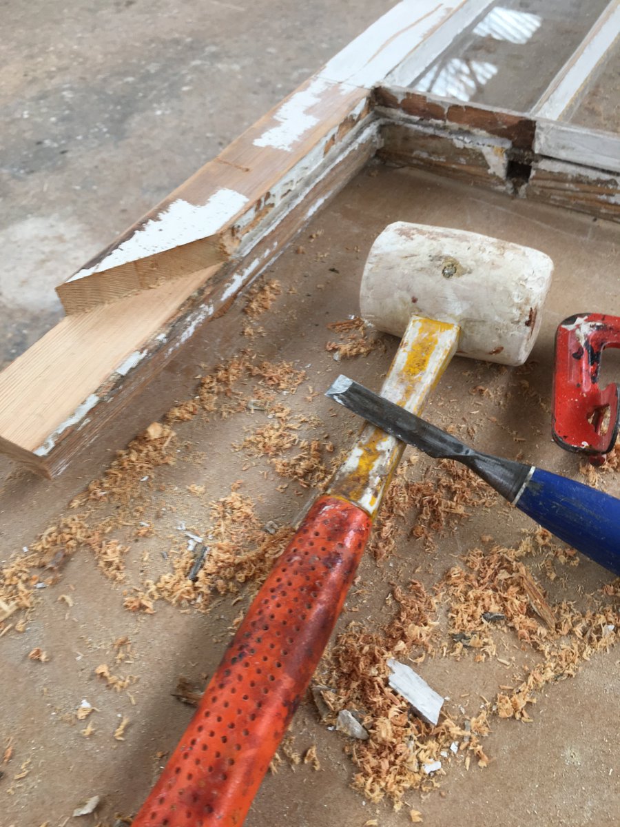 LtdTreasure's tweet photo. Splicing in new moulded sections for the #altontowers grand conservatory french doors. 1 done, 99 to go! @architecttiles https://t.co/b8TyDwXcNB