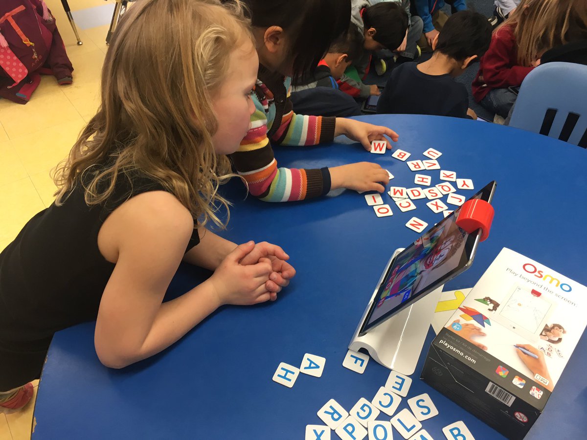 KariAddington's tweet photo. Kindergarten students using  @OsmoWords app to practice spelling  #fales https://t.co/EgcdZPKU01