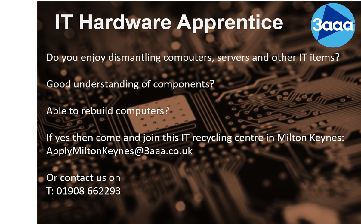 mercede50787017's tweet photo. Do you love taking apart computers?. Have good knowledge of components?. Want an #apprenticeship #Career #CareersinTech. Contact us https://t.co/nnxRMDSblP