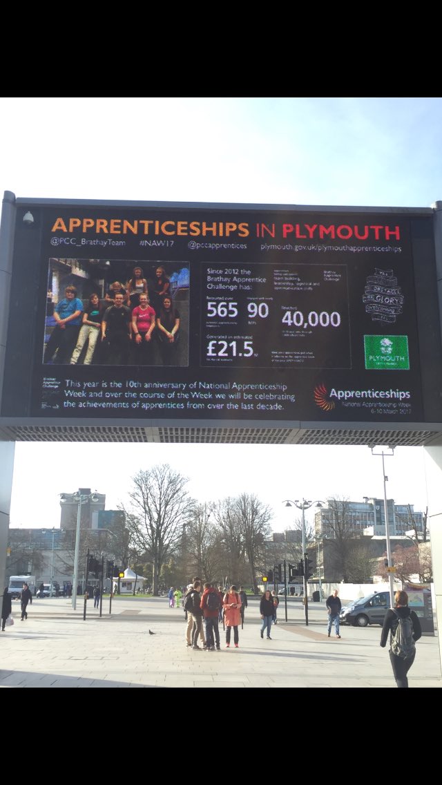 On #NAW2017  promoting apprenticeships on the big screen in the city centre! @BrathayPD <a href="/Apprenticeships/">Apprenticeships and Skills</a> <a href="/pccapprentices/">PCC Apprenticeships</a> #BAC17