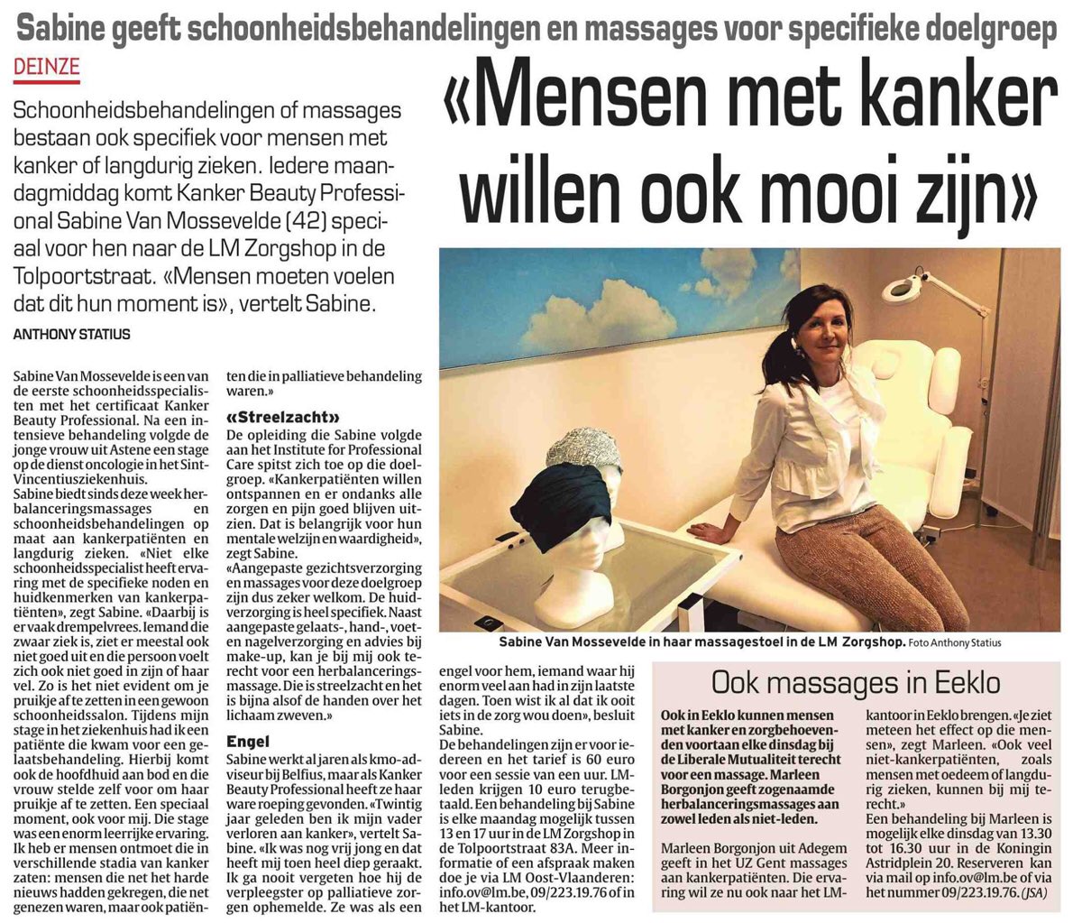 Vandaag in HLN. Blij met de aandacht voor nieuwe dienstverlening #LM #Deinze #Eeklo #herbalanceringsmassage #LMOostVlaanderen