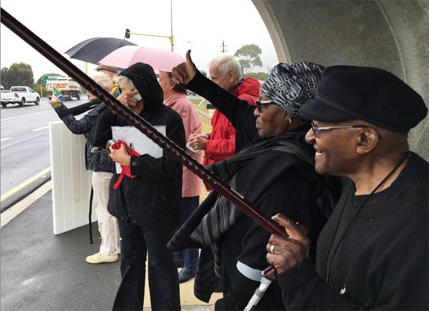 SA_Heroes's tweet photo. Archbishop Emeritus #DesmondTutu and his wife Leah have joined anti-Zuma protesters in Hermanus.
#AntiZumaMarches https://t.co/ct03OHgKHB