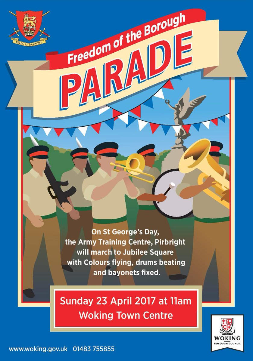 wokingcouncil's tweet photo. #Pirbright Army Training Centre's Freedom of #Woking Borough Parade in Jubilee Square on St George's Day!  https://t.co/qBkApBPakL https://t.co/m4sRTMBXQD