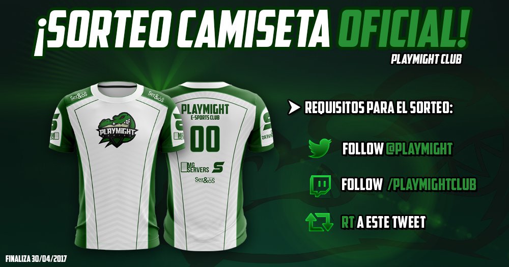 📣¡SORTEO CAMISETA OFICIAL!🐊💥👕

➡REQUISITOS
🔘Follow <a href="/PlayMight/">PlayMight Club</a> 
🔘Follow twitch.tv/playmightclub
🔘RT al tweet

👉 link: bit.ly/2nIqPbU