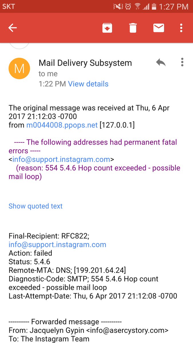 asercystory's tweet image. Umm @instagram-&quot;hop count exceeded?&quot; How can I send the proof you asked for? I&apos;ve tried 15 times. #instagram #helpmeinstagram