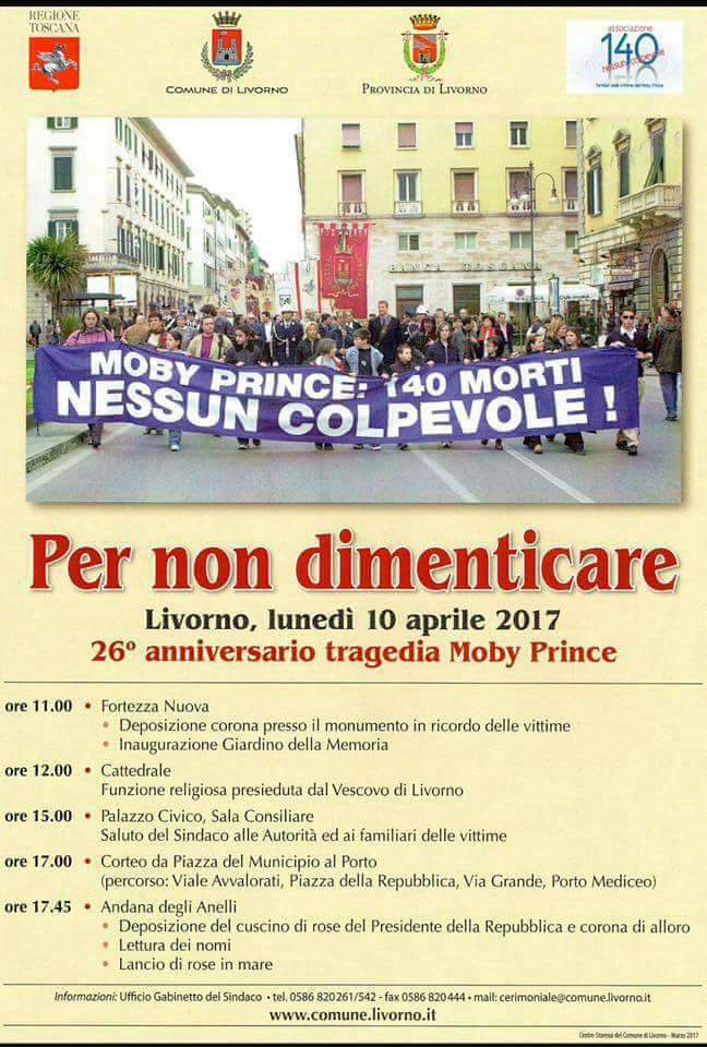 Collesalvetti's tweet photo. Il Comune di Collesalvetti al fianco dei familiari delle vittime della tragedia del #MobyPrince. #iosono141 https://t.co/DP6orqrA0h