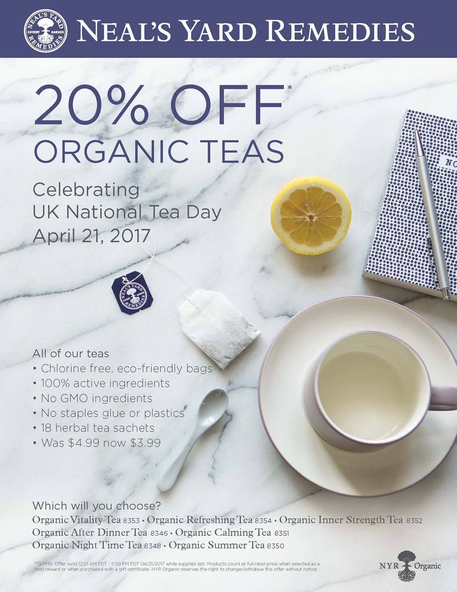 #FLASHSALE 20% off #organic #fairtrade #nongmo #healthful #teas #nealsyardremedies #uknationalteaday shop here: bit.ly/nyrorganickate ♻️🌏🌼