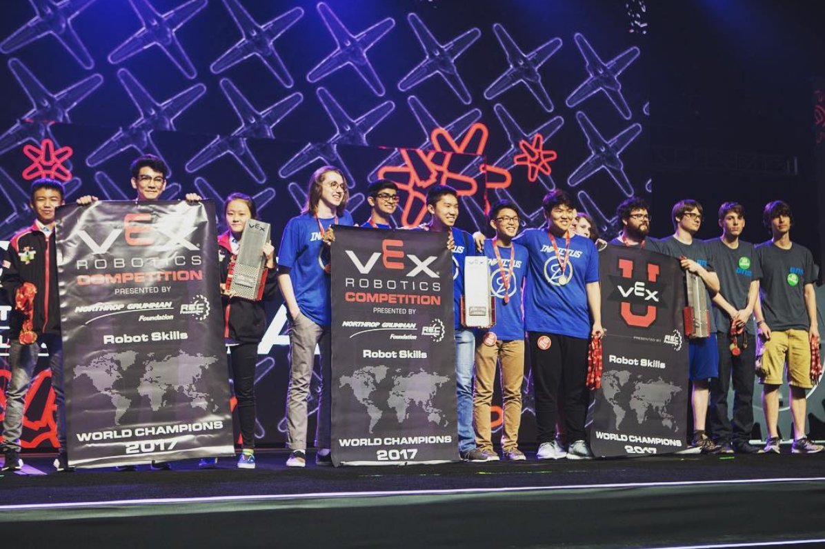 REC_Foundation's tweet photo. Congratulations to Robot Skills Finals winners Team 8065U (VRC MS), Team 365X (VRC HS), and Team BNS (VEX U). #omgrobots #VEXworlds https://t.co/bkkPTnevG0