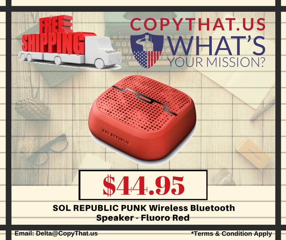 Copy_That_US's tweet photo. SOL REPUBLIC PUNK #WirelessBluetoothSpeaker - Fluoro Red. #BluetoothSpeaker #freeshipping #discount https://t.co/FkqMFl1jLG https://t.co/YvXCbSQYNC