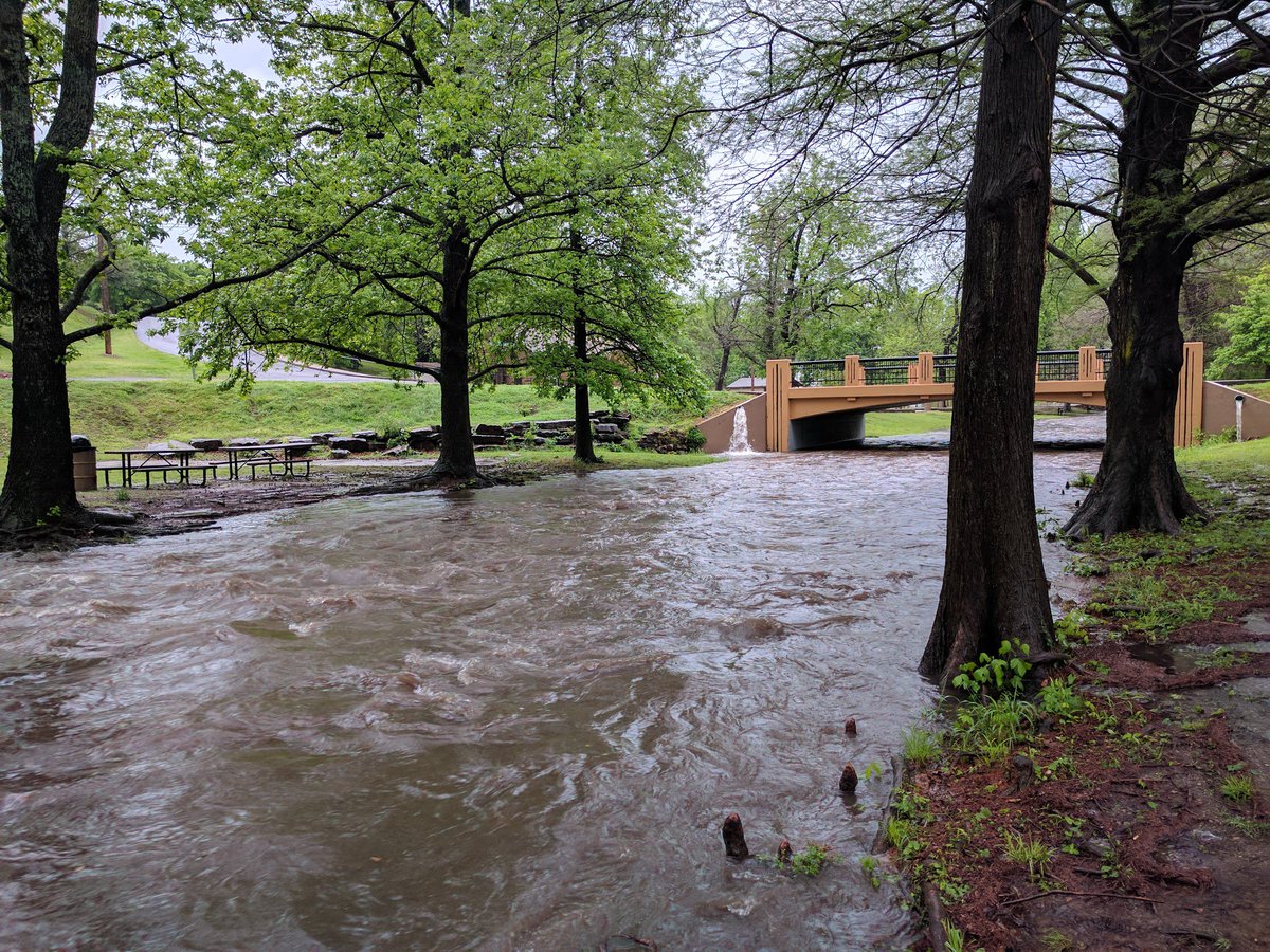 OKSheriG's tweet image. Here&apos;s a look at how Town Branch Creek in #Tahlequah is handling this rain. #okwx