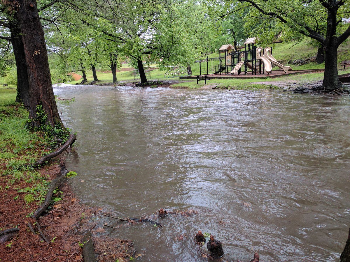 OKSheriG's tweet image. Here&apos;s a look at how Town Branch Creek in #Tahlequah is handling this rain. #okwx