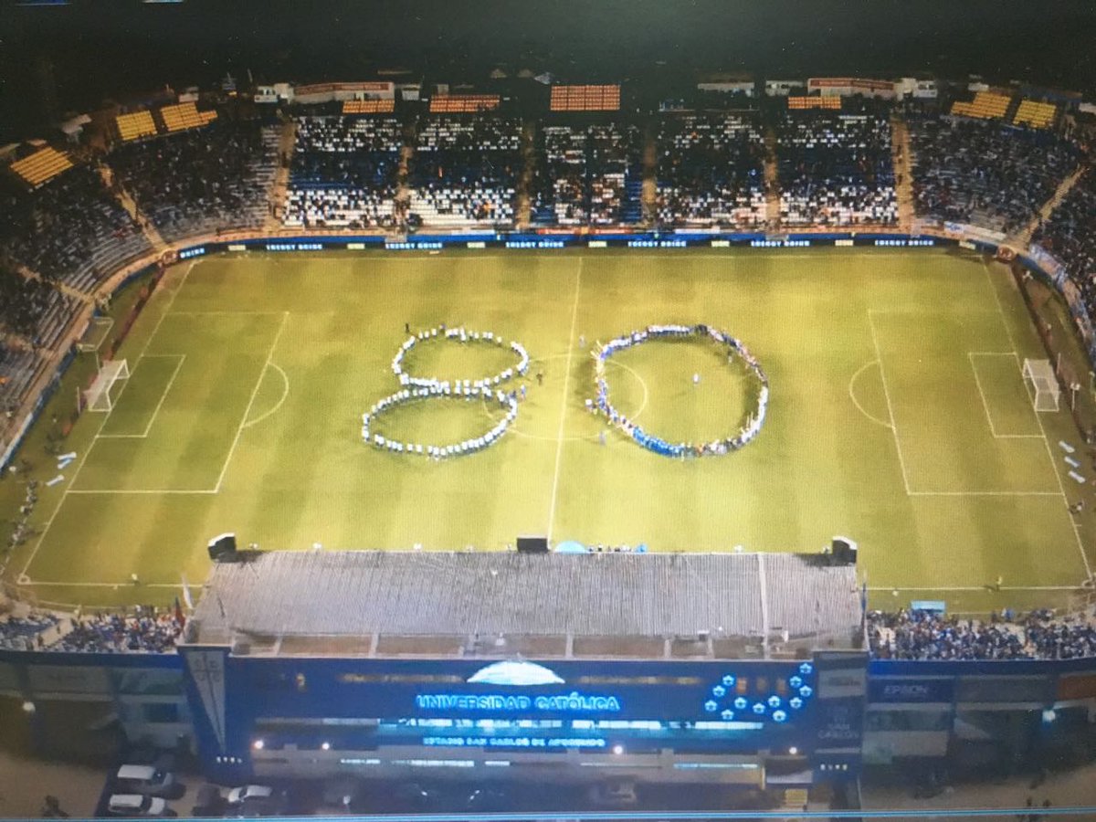Cruzados's tweet photo. Cerramos jornada con una goleada y esta gran postal para celebrar #80AñosUC ⚪️🔵

¡Vamos Católica! ✊ https://t.co/rLvjtufyi0