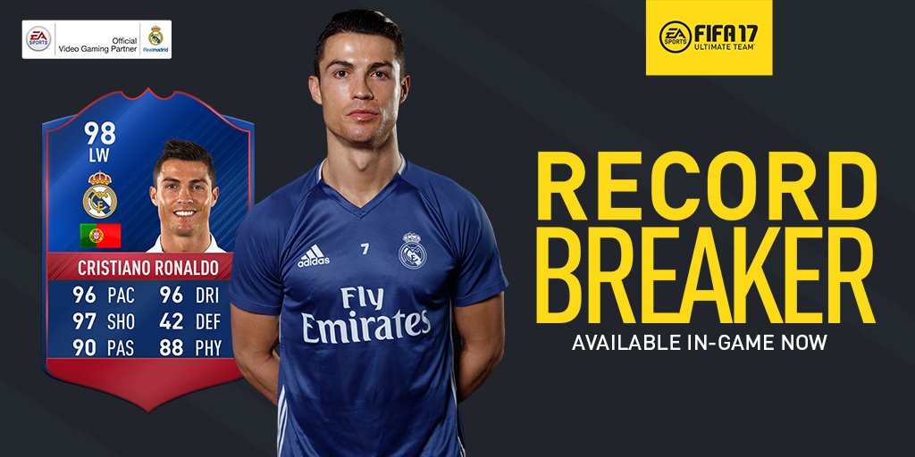 IVN_A1's tweet photo. 🎮🔖🔨💥
¡@Cristiano elegido como ‘Record Breaker’ en @EASPORTSFIFA 17!

👉
 https://t.co/RzaiWVQGCv #HalaMad... by #realmadrid via @c0nvey https://t.co/Vw1BEPvNoB