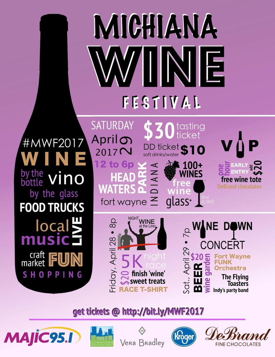 Couldn't put on #MWF2017 w/o  support of sponsors! Thanks to <a href="/Majic951/">MAJIC 95.1 WAJI 💫</a>, <a href="/FortWayneCW/">Fort Wayne CW</a>, <a href="/DeBrandFineChoc/">DeBrand Fine Chocolates</a>, @Kroger, <a href="/verabradley/">Vera Bradley</a> and @fwdid!