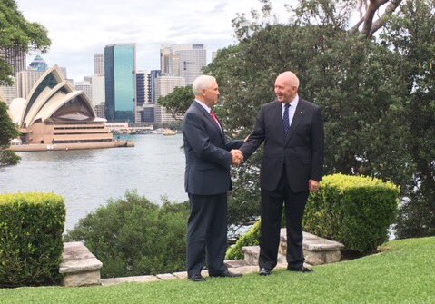 Honored to meet with Governor-General Sir Peter Cosgrove, Her Majesty Queen Elizabeth II's representative to Australia. #VPinAUS.
